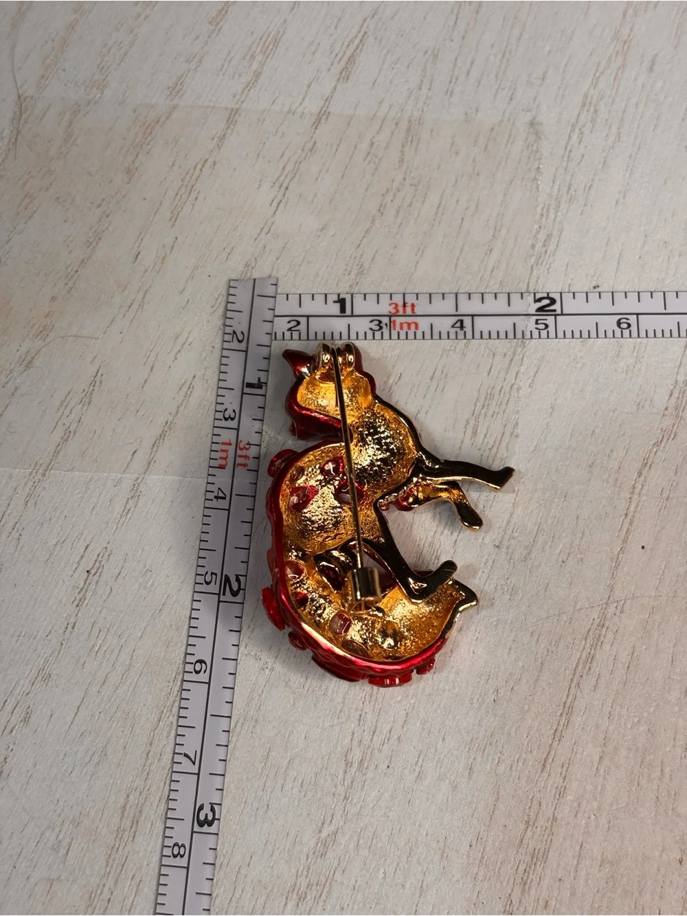 New Red Fox Brooch Pin Red Rhinestone Crystal Gold Tone Woodland Animal
